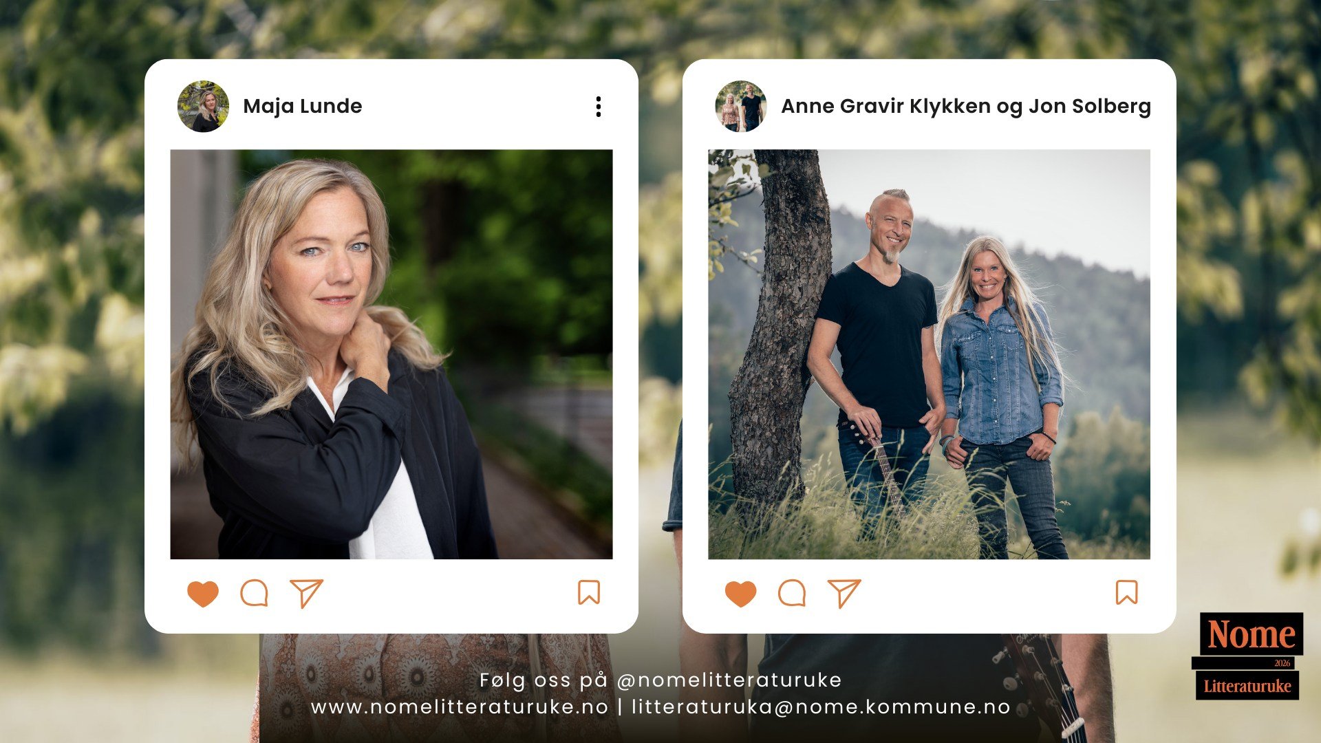 Bilder av forfatter Maja Lunde samt Anne Gravir Klykken og Jon Solberg for Nome Litteraturuke.