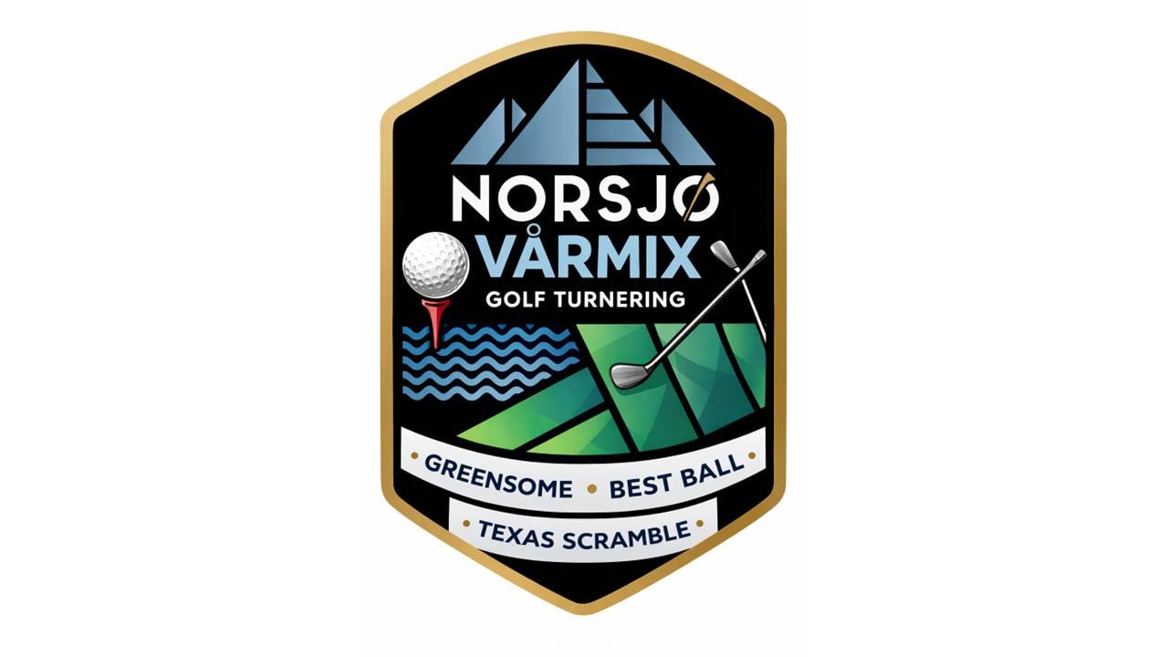 Alt-tekst: Logo for Norsjø Vårmix golfturnering med detaljer om Greensome, Best Ball og Texas Scramble.