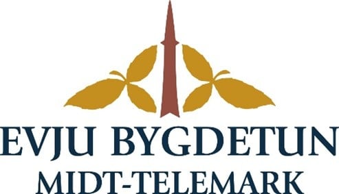 Alt-tekst: Logo for Evju Bygdetun i Midt-Telemark med stiliserte blad og tårn.