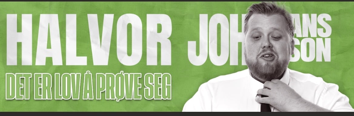 Alt-tekst: Halvor Johansen smiler mens han justerer tie, med teksten Det er lov å prøve seg i bakgrunnen.
