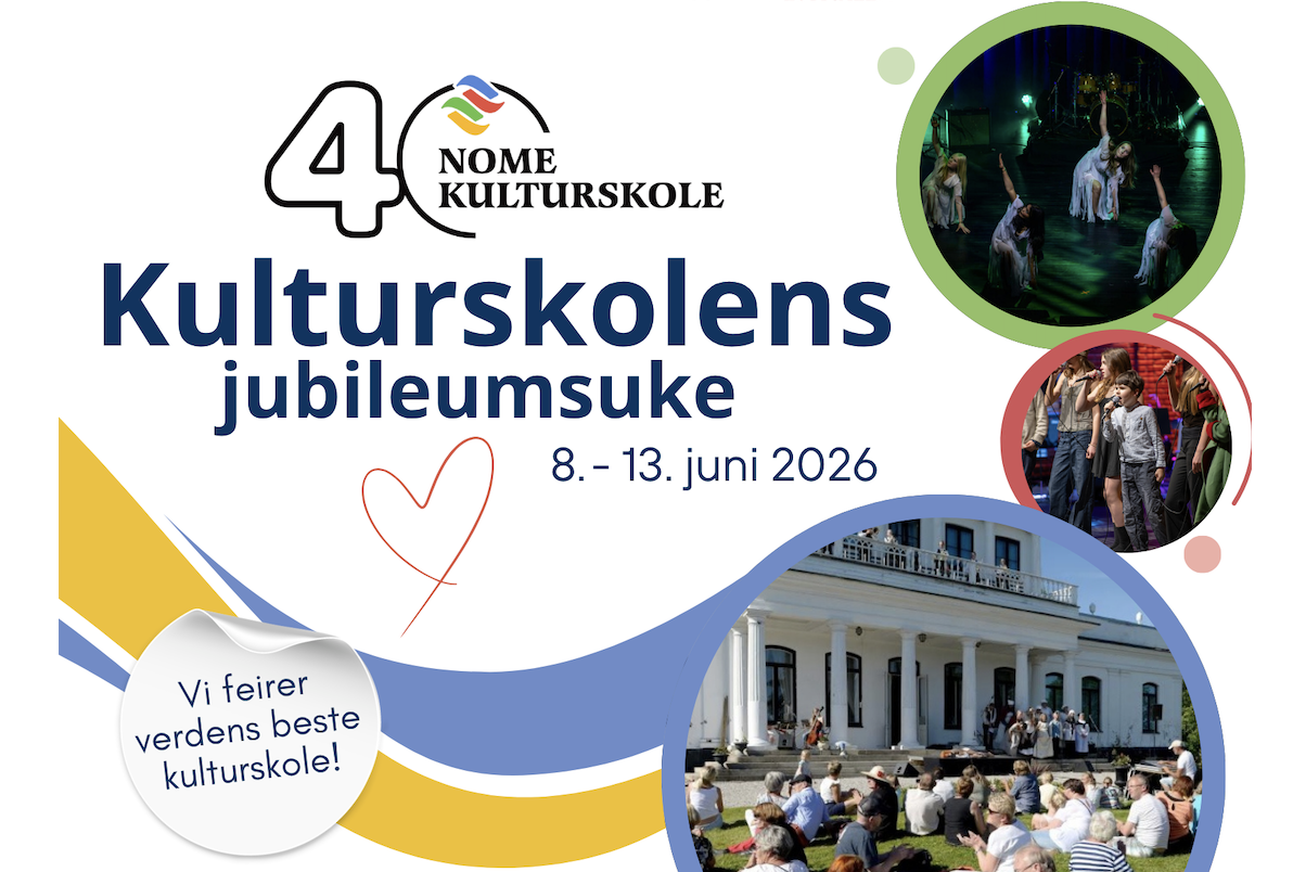 Alt-tekst: Kunstneriske opptredener under jubileumsuken for Nome Kulturskole, 8.-13. juni 2026.